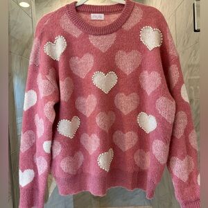 Pink Lily Pearl Heart Sweater